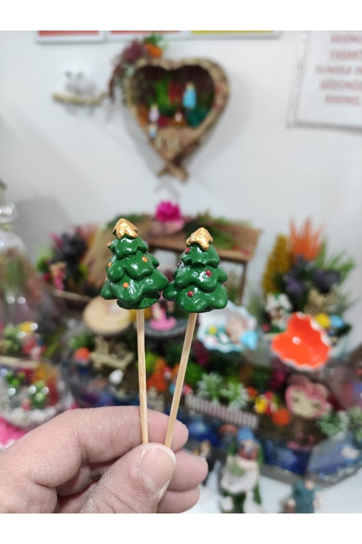 2'li Noel Yılbaşı Maket Kürdanlı Cupcake Pasta Süsü Doğum Günü Süsleri Kürdan Süsü