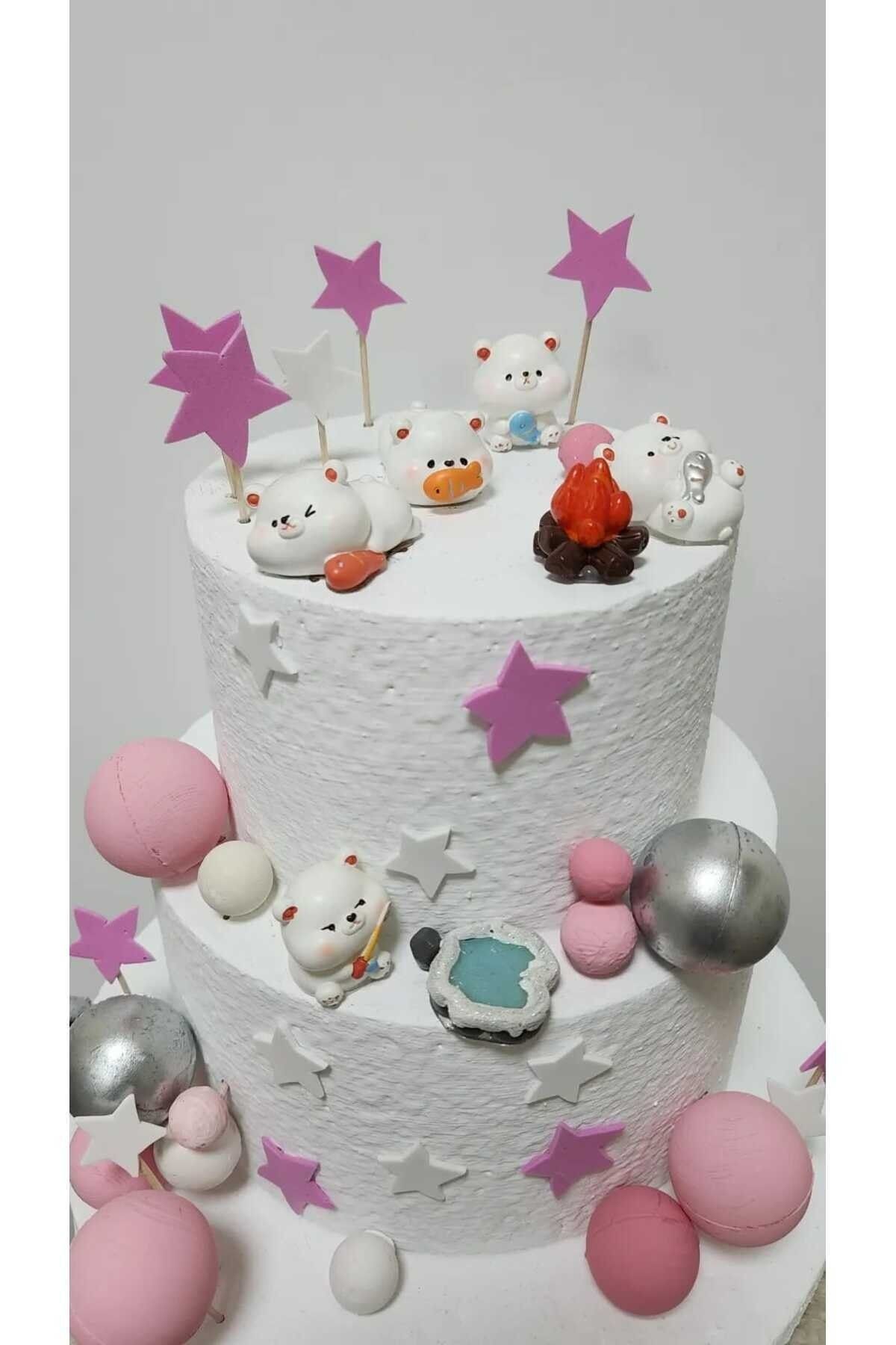 Sevimli Ayılar 7 Parça Maket Kürdanlı Cupcake Pasta Süsü Doğum Günü Süsleri