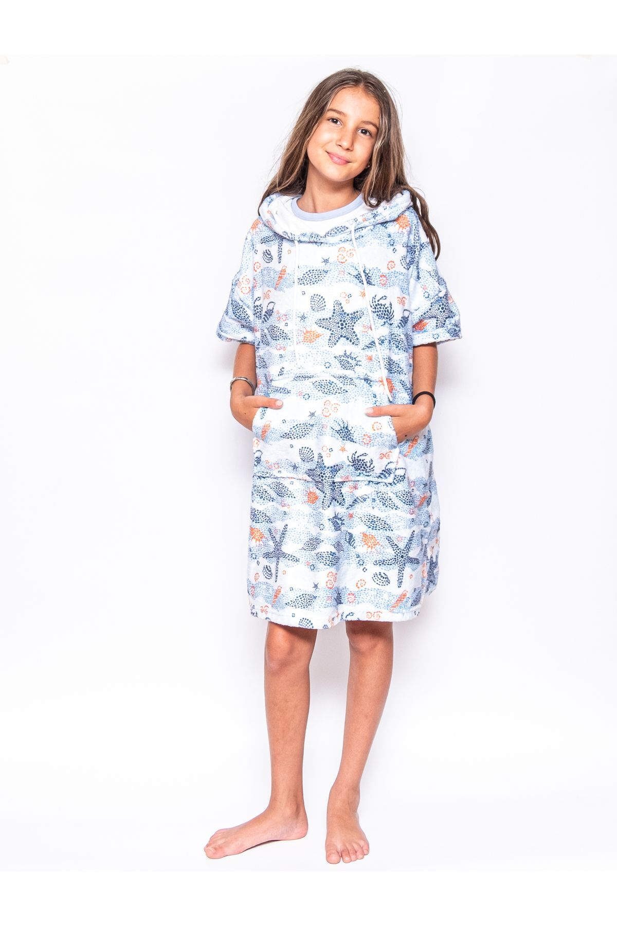 Beach Towel Kids Poncho with hood (starfish print)