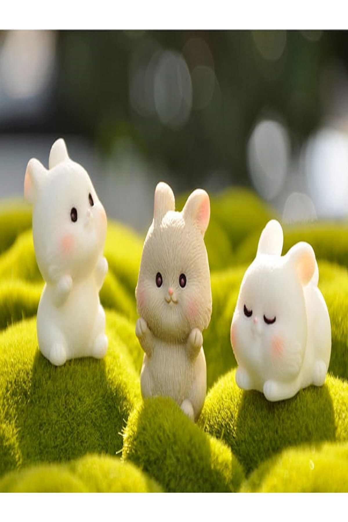 3'lü Tavşan Minyatür Figür Mini Figür Minyatür Eşya Dekor Diorama