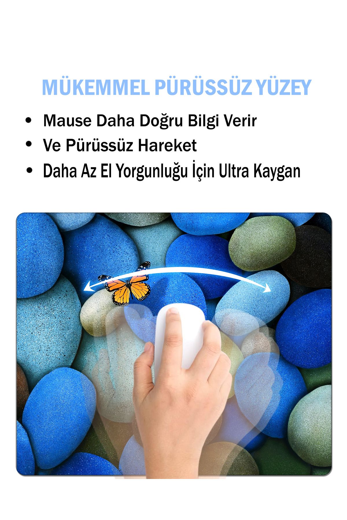AsMat Paw-طقم وسادة ماوس وقاعدة أكواب على شكل فراشة منقوشة بالأحجار الزرقاء 4