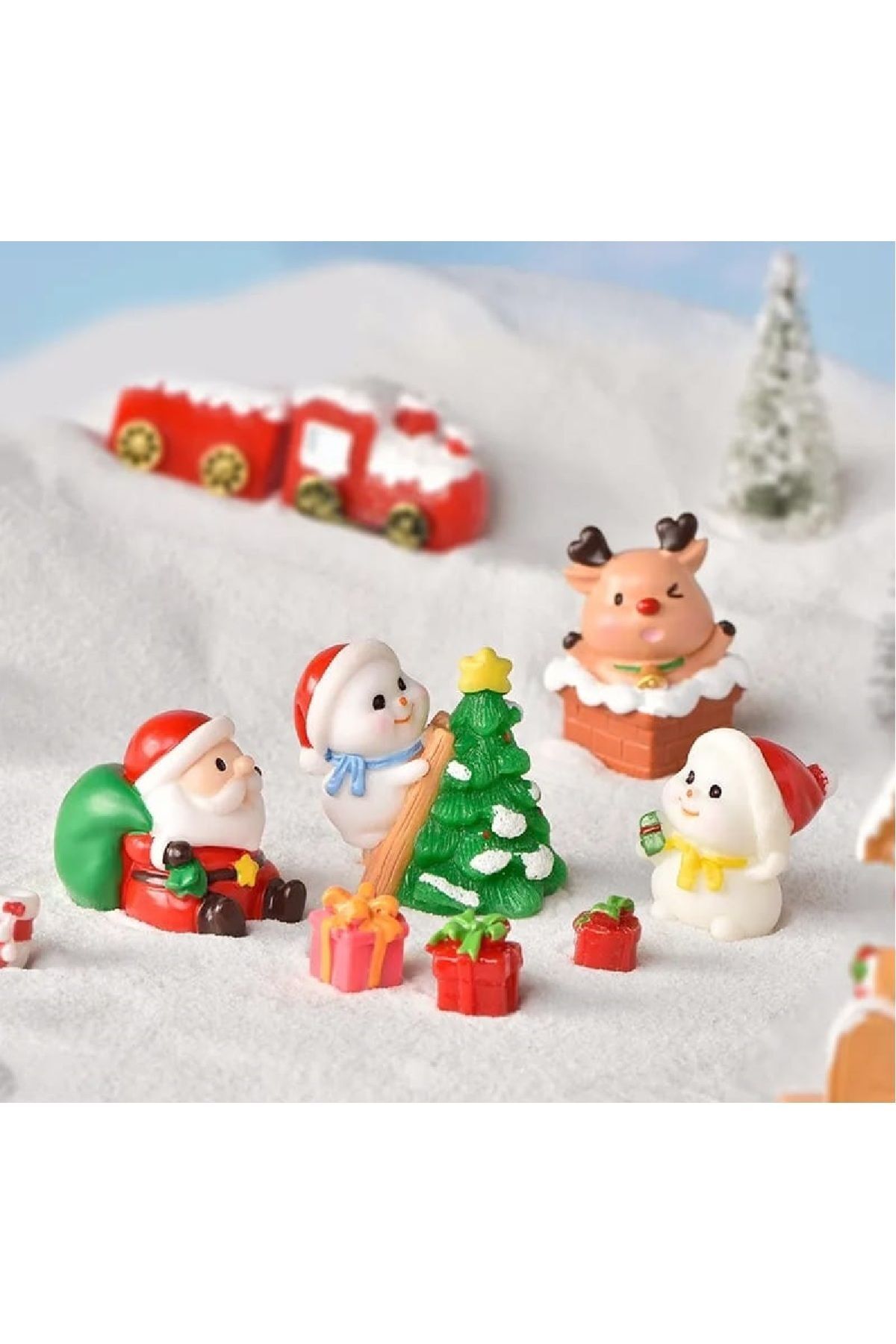 Noel 7 Parça Maket Kürdanlı Cupcake Pasta Süsü Doğum Günü Süsü Pasta Kürdanı Kürdan Süsü