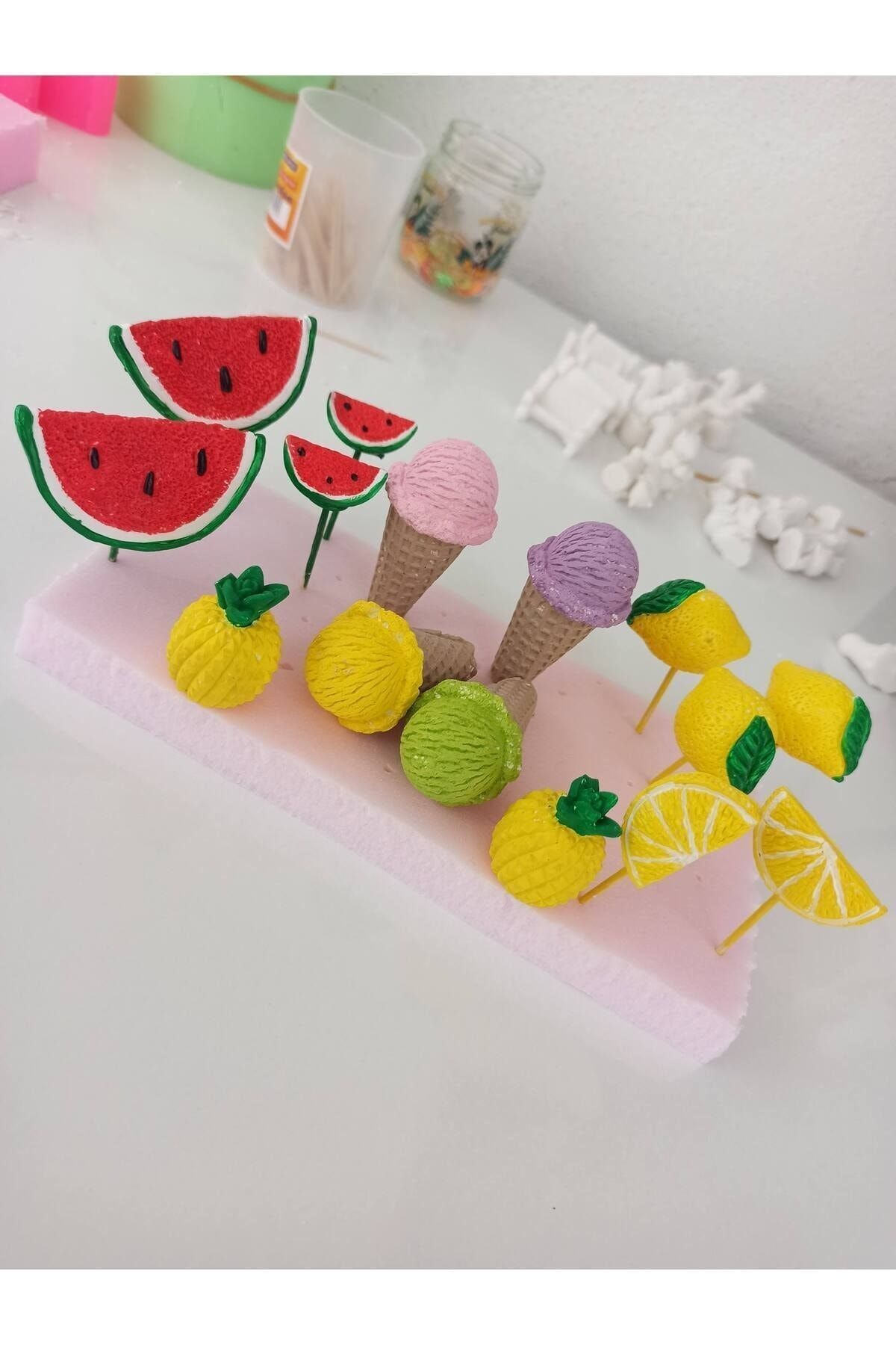 Meyve Koktey 15 Parça Maket Kürdanlı Cupcake Pasta Süsü Doğum Günü Süsleri Pasta Kürdanı