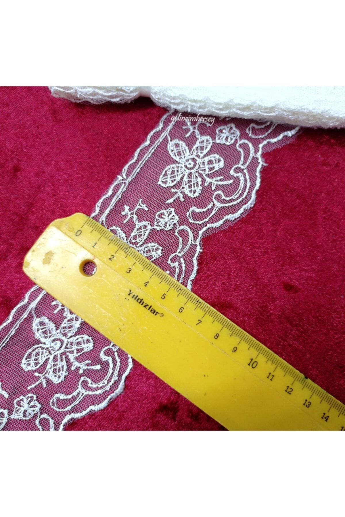 Gelincimherşey-زهرة منقوشة كريم تول جبر عرض 6 سم (8.5-8.7 متر ككرة) 1