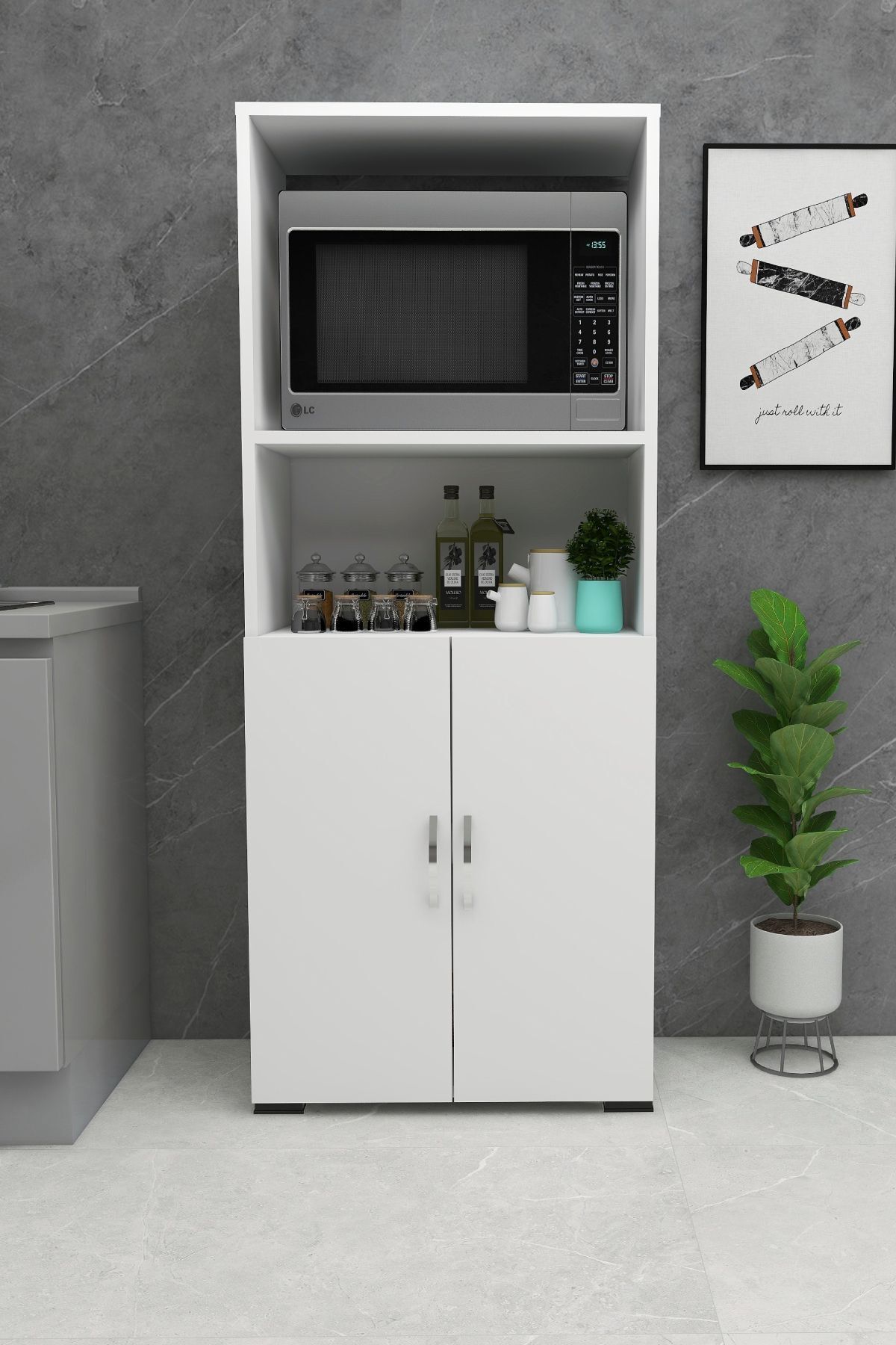 İki Kapılı Fırın Dolabı , 2 Kapaklı Bölmeli Mikrodalga Fırın Dolabı Mini Fırın Mutfak Dolabı