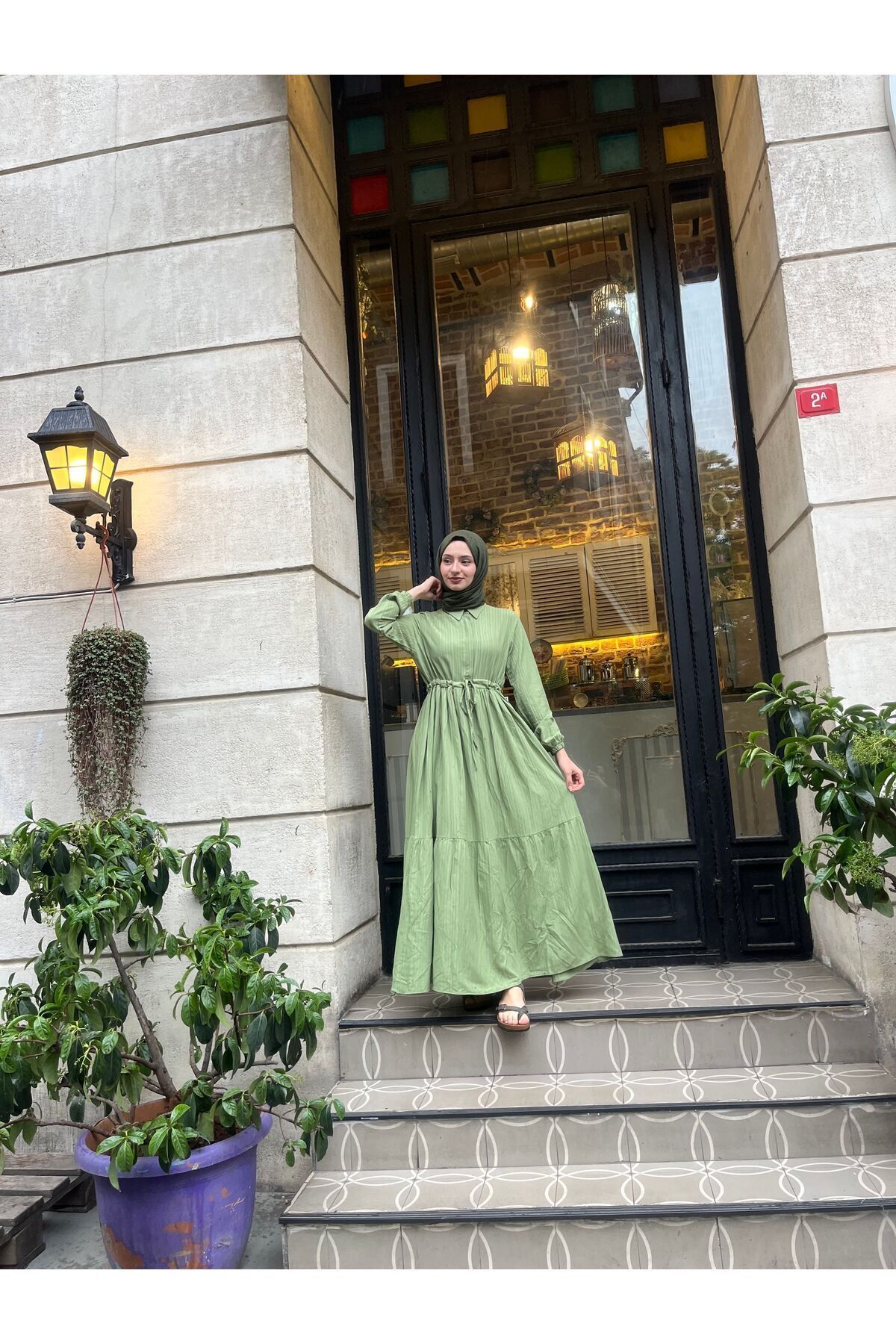 Beli Tünelli Düğmeli Elbise WRG1452