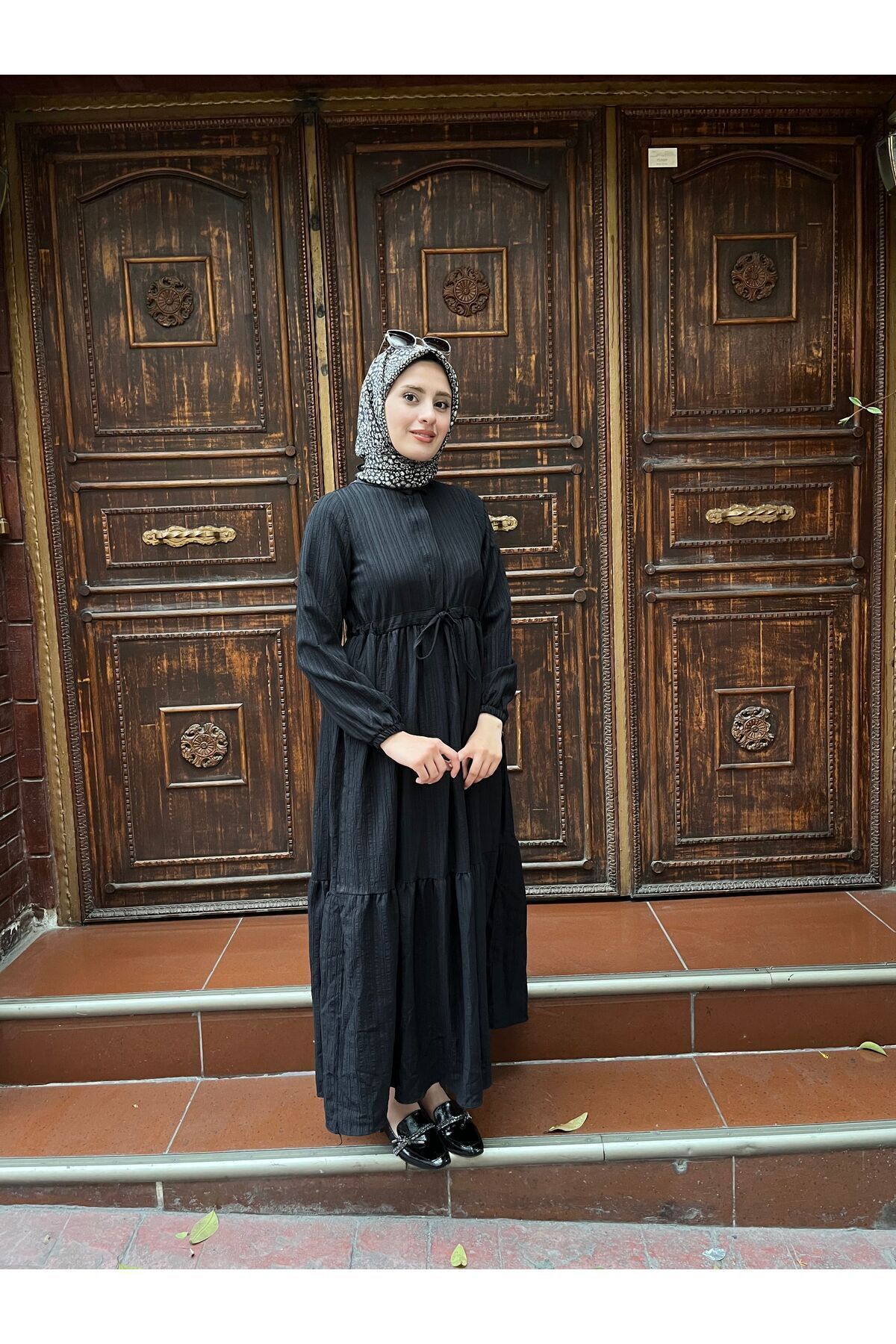 Beli Tünelli Düğmeli Elbise