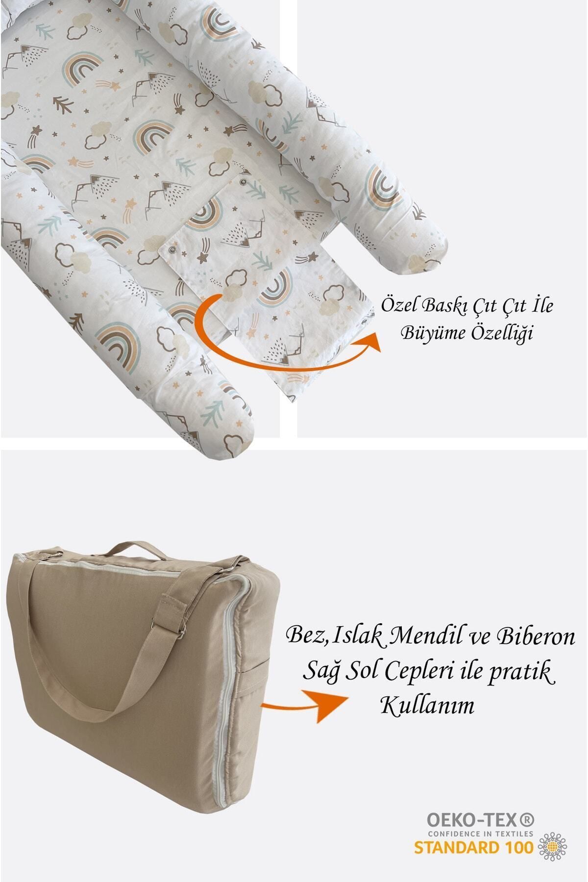 Jaju Baby Kahve Dağ Desenli Çantalı Babynest Bebek Çantası Taşınabilir Anne Yanı Yatağı Baby Nest fotoğrafı 2 (önizleme)