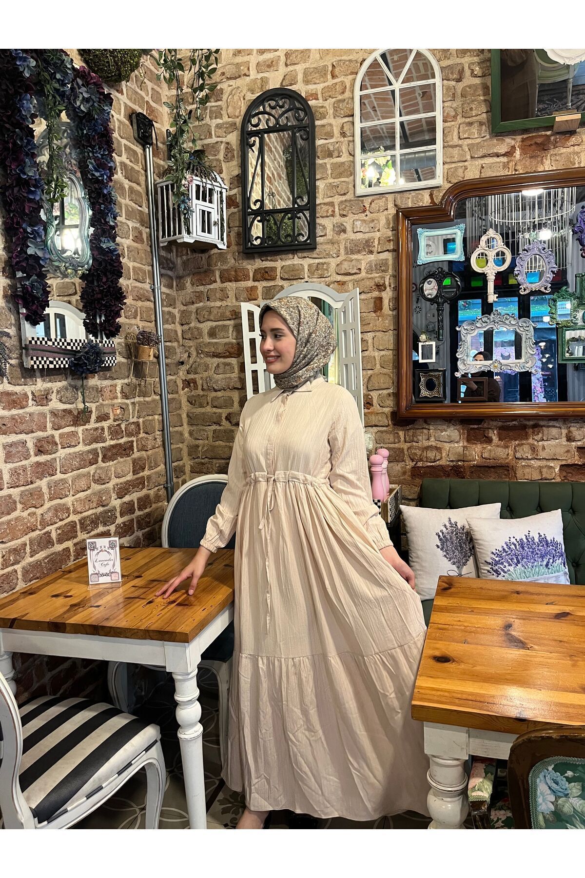 Beli Tünelli Düğmeli Elbise WRG1452