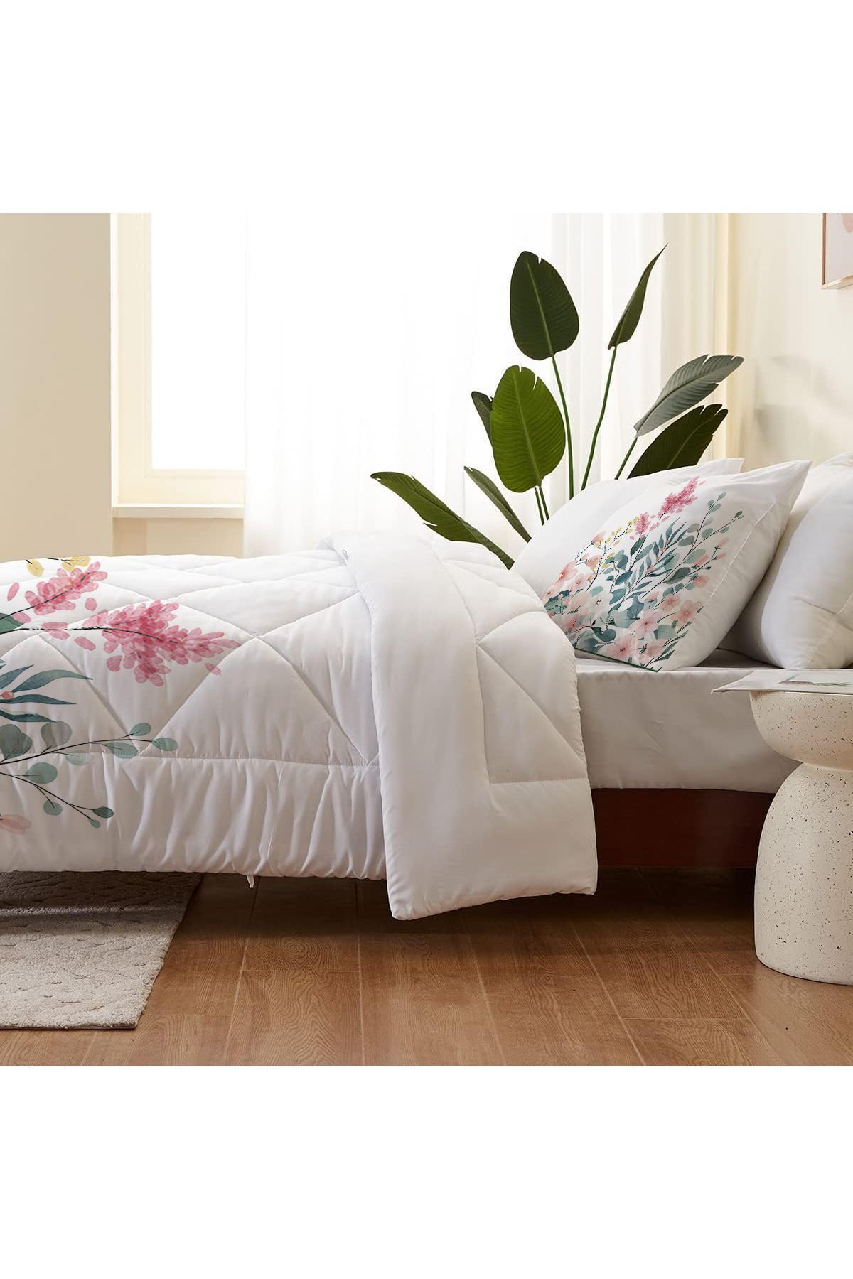 3D ELSE HALI-Double Person Microfiber Quilted - Colorful Flower Pattern Sleeping Set 3