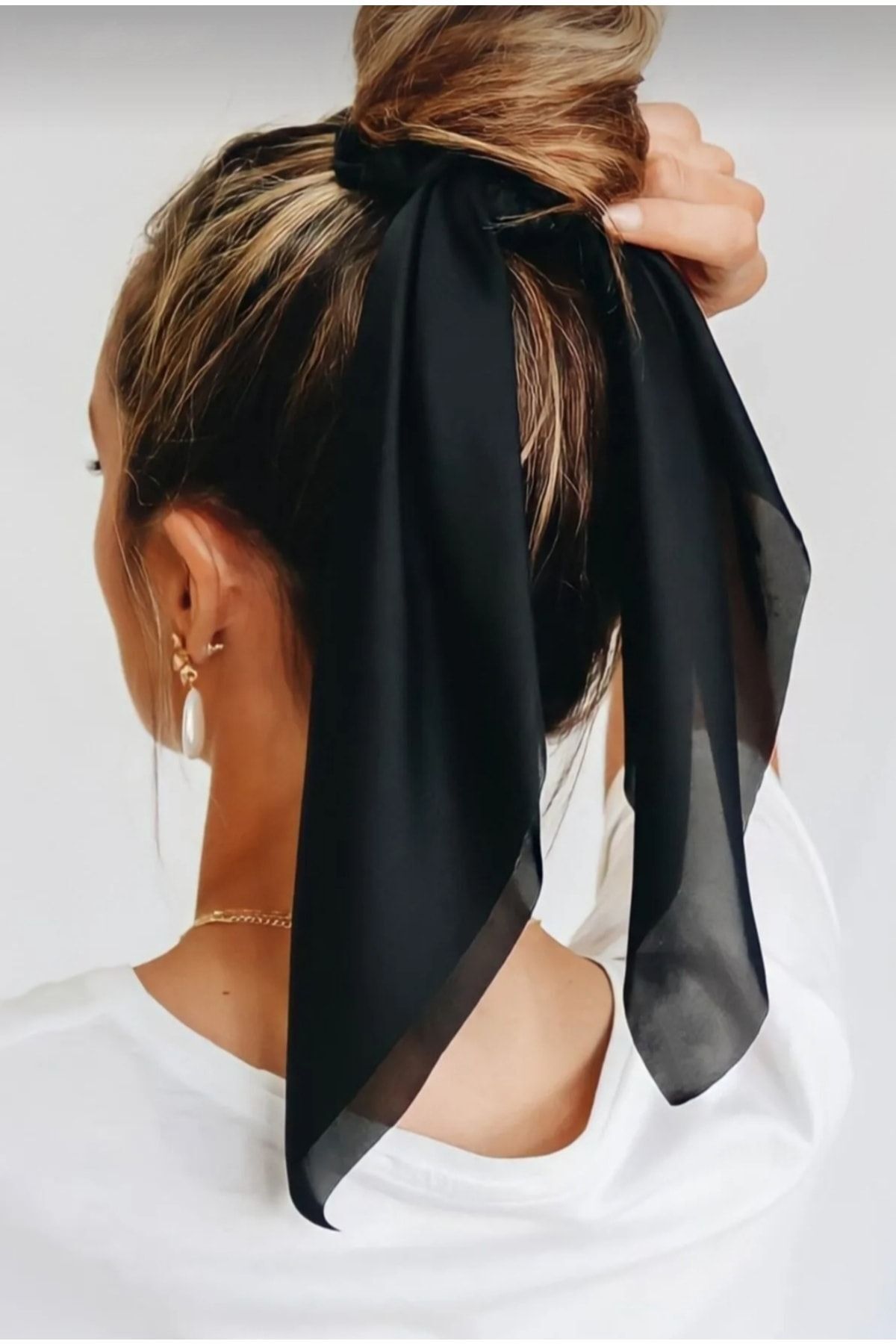 Monalisa Kadın Siyah Ipek Fular Lastik Toka