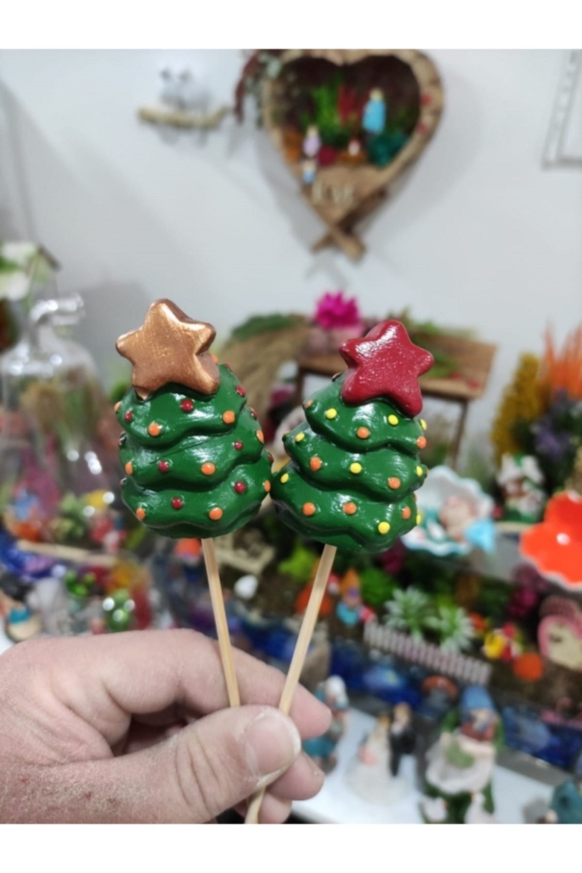 2'li Çam Ağacı Noel Yılbaşı Saksı Süsü Teraryum Obje Teraryum Diorama Malzemeleri