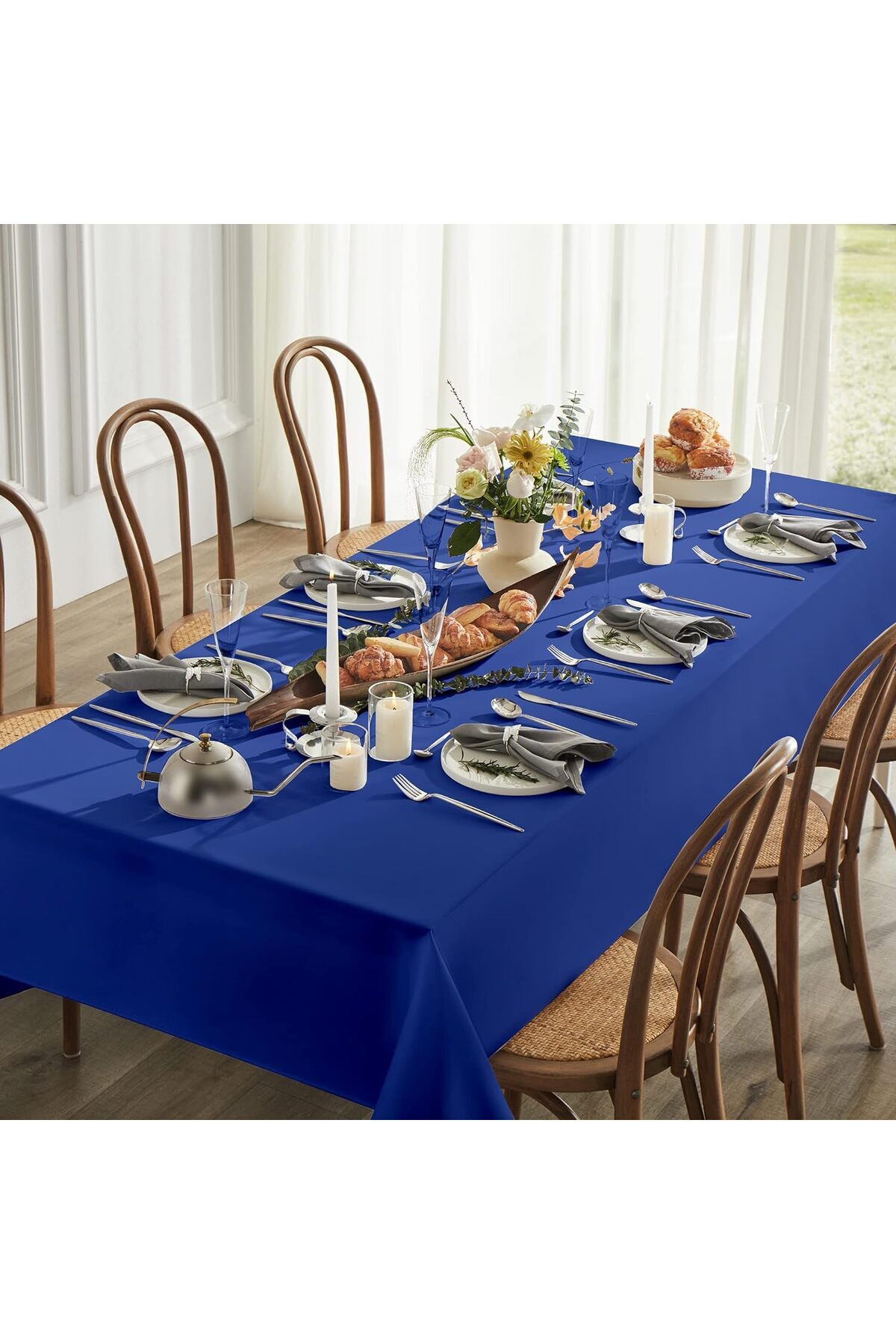 Liquid Resistant Cotton Linen Carefree Tablecloth Indigo