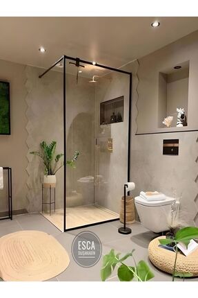 Esca Sabit Panel Cam Siyah Duşakabin H-187 Metal Paslanmaz Alüminyum Profilli...