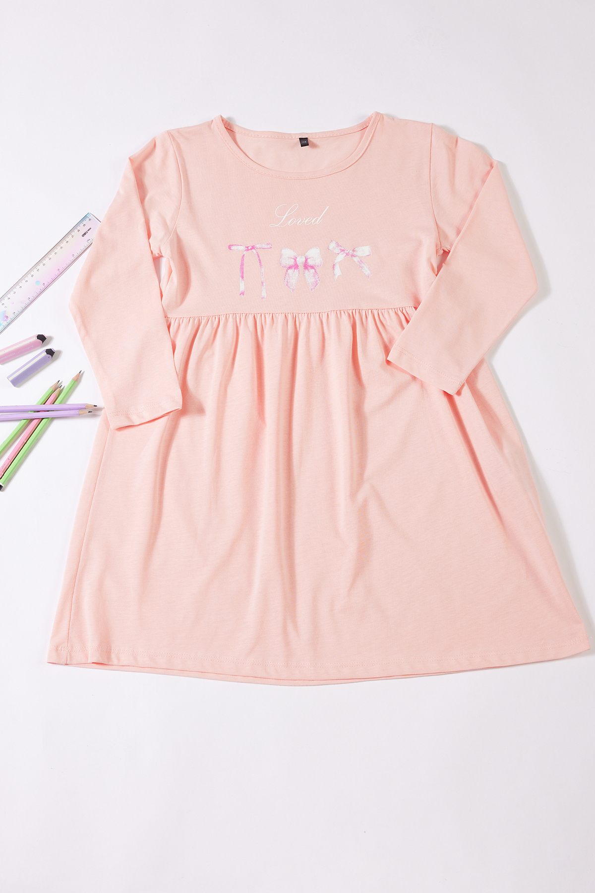 Trendyolmilla Kids Pembe Kız Çocuk Midi Kurdele Desenli Pamuklu Örme Elbise TKDAW25EL00008