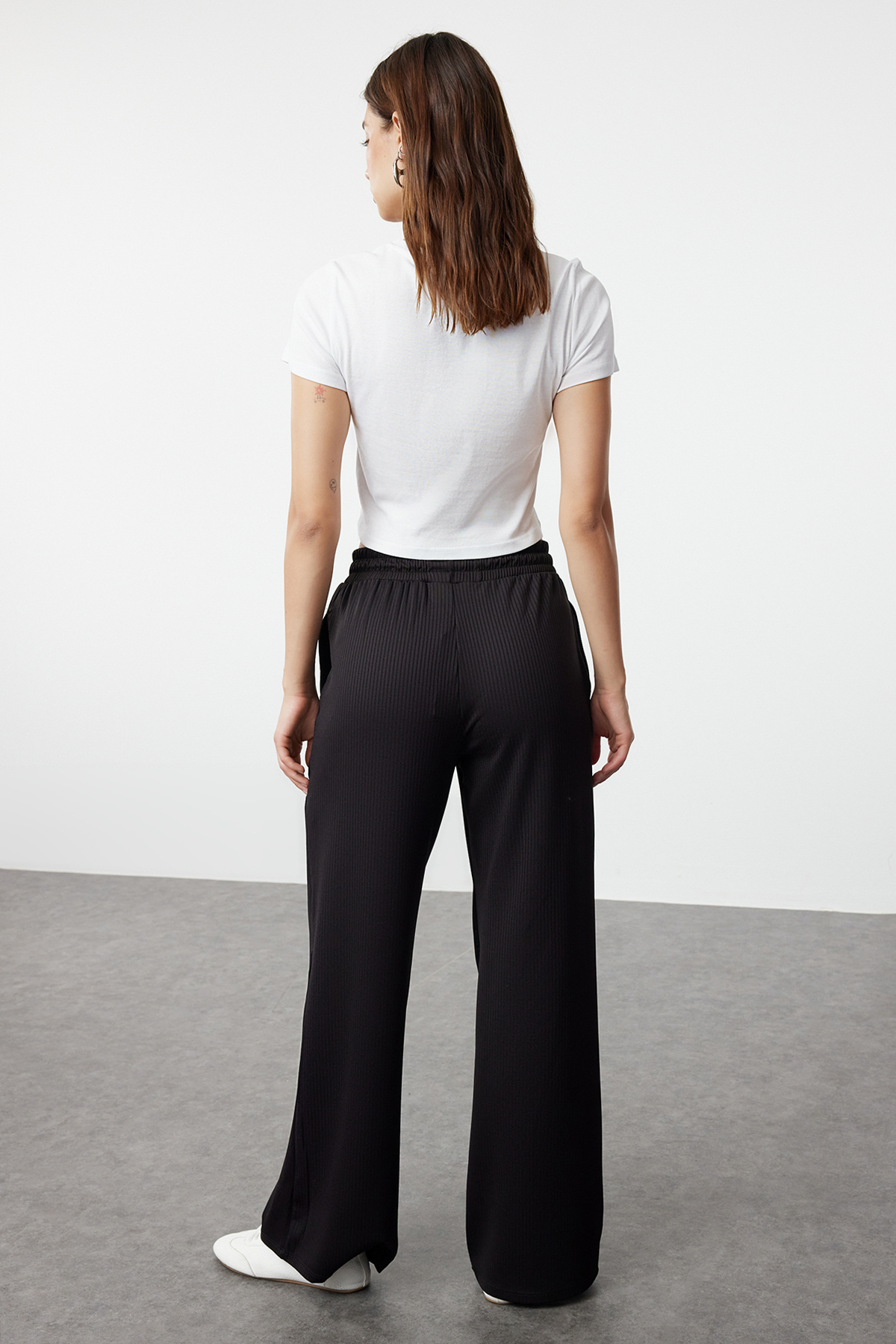 Trendyolmilla  Siyah Wide Leg Fitilli Esnek Pantolon TWOAW25PL00008 - Görsel 5