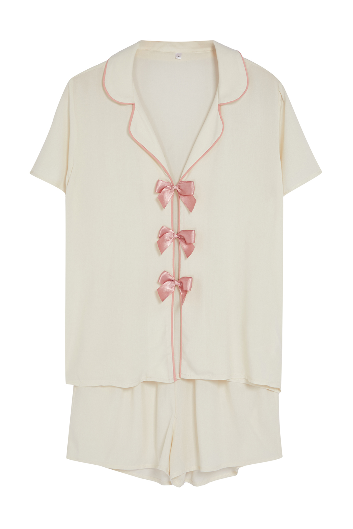 Trendyolmilla  Beyaz Kurdele/Fiyonk ve Biye Detaylı Viskon Şortlu Dokuma Pijama Takımı THMSS24PT00290 - Görsel 7