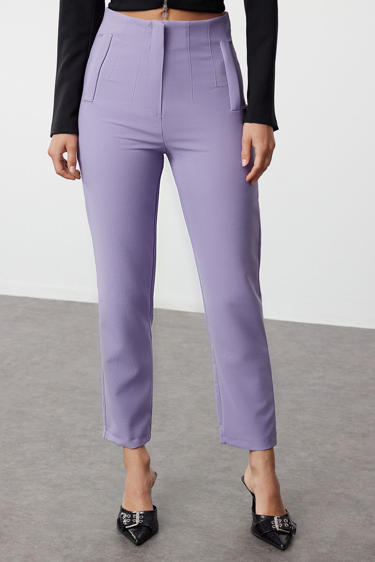 Trendyol Collection High Waist Lilac Cigarette Woven Trousers Collared and Ankle Length TWOSS20PL0515 Trendyol