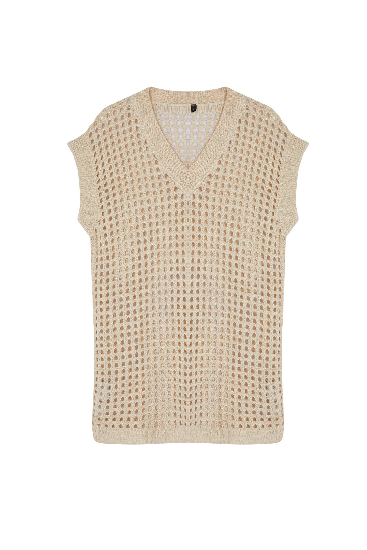 Trendyol Modest-Beige Perforated Openwork Knitwear Sweater - TCTAW25UV00003 6