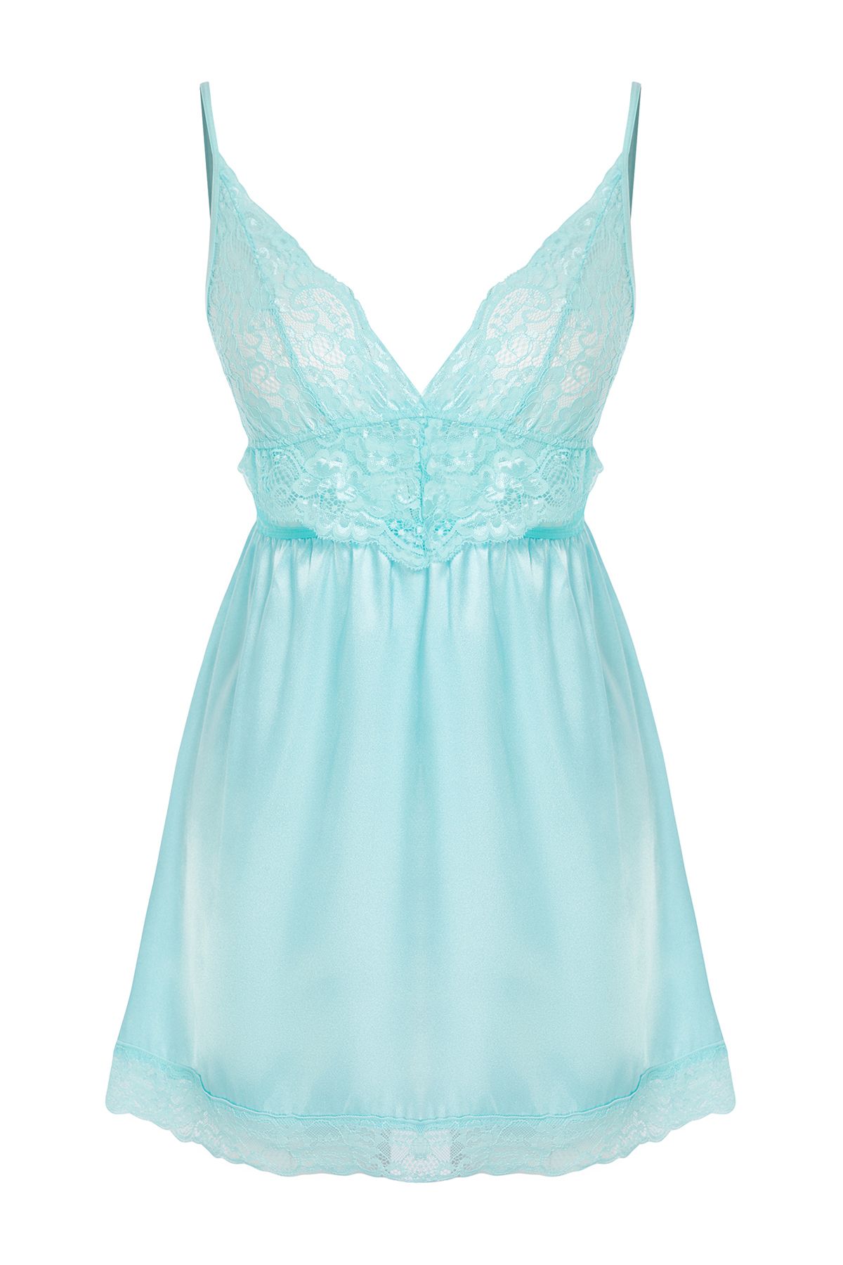 Trendyol Collection-Wassergrünes, gerafftes, gestricktes Babydoll aus Satin mit Seilträgern THMSS22LL0001 6