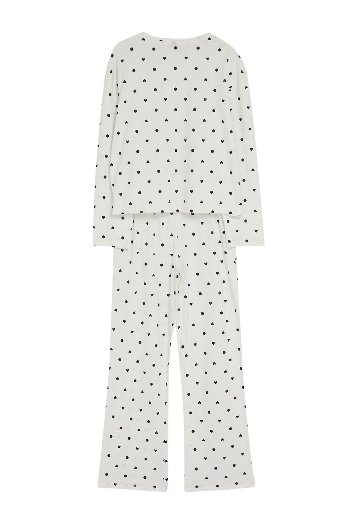 Trendyol Collection-Weißes gestricktes Pyjama-Set aus 100 % Baumwolle mit Punkten und Herzen THMAW25PT00039 7