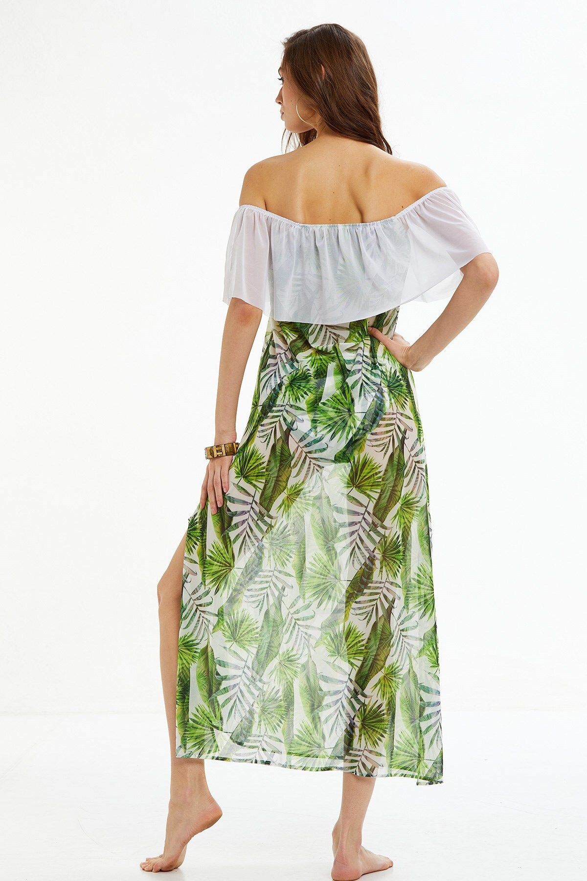 Argento-Leaf Patterned Flounced Long Pareo 2