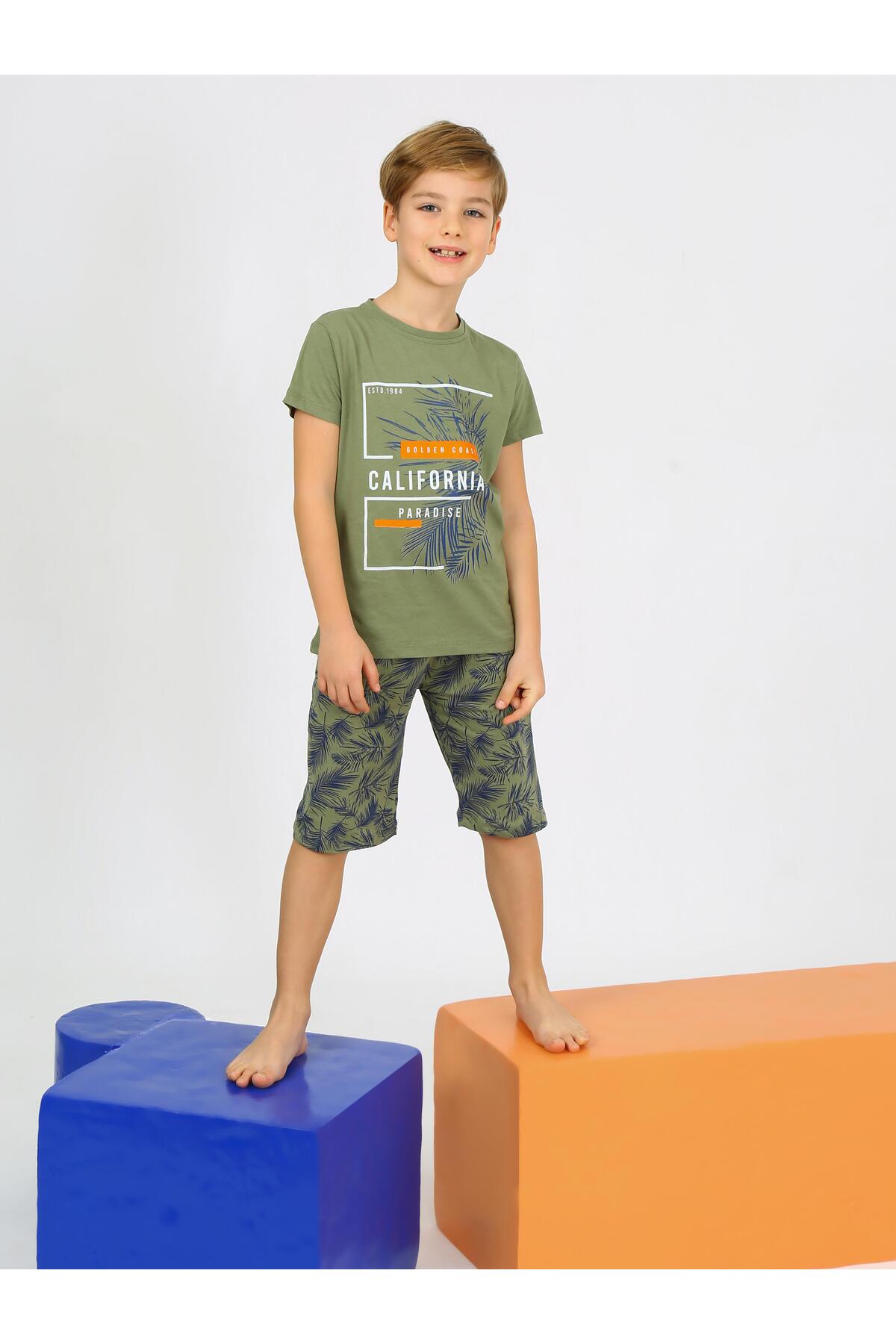 vitmo Erkek Çocuk Kısa Kollu Kapri %100 Pamuklu Golden Pijama Takımı Yeşil fotoğrafı 3 (önizleme)