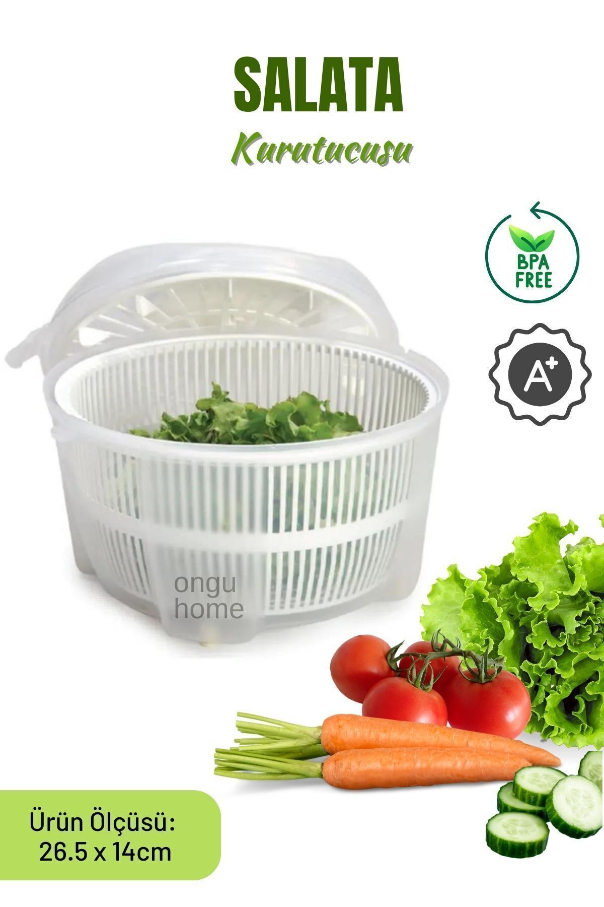 ongu home Premium Salata Kurutucu Kilitli Kapak Premium Sebze Kurutucu ( Beyaz )