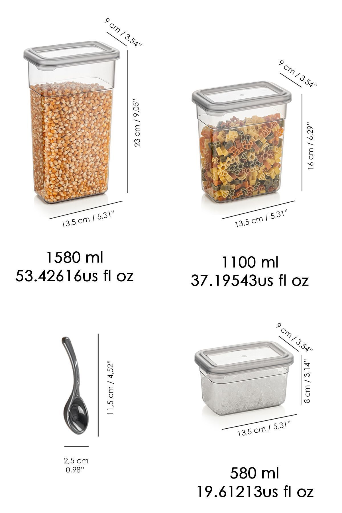 Meleni Home-12-Piece Spice Jar Storage Container Set with Label - Leak-Proof Lid, with Spoon - 4x(580 ml, 1100 ml, 1580 ml) 6