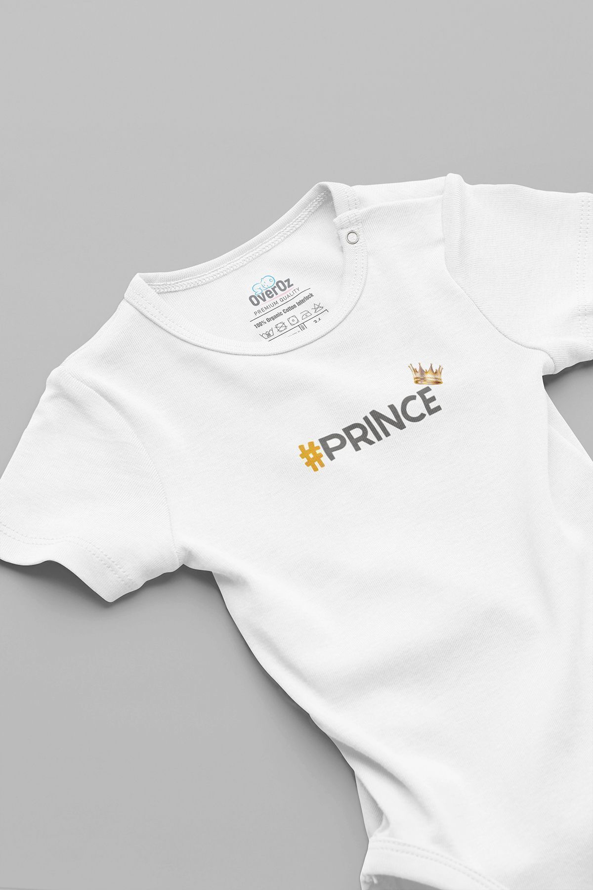 Organik %100 Pamuk Prince Prens Baskılı Bebek Body Beyaz Badi Çıtçıtlı Zıbın 5822