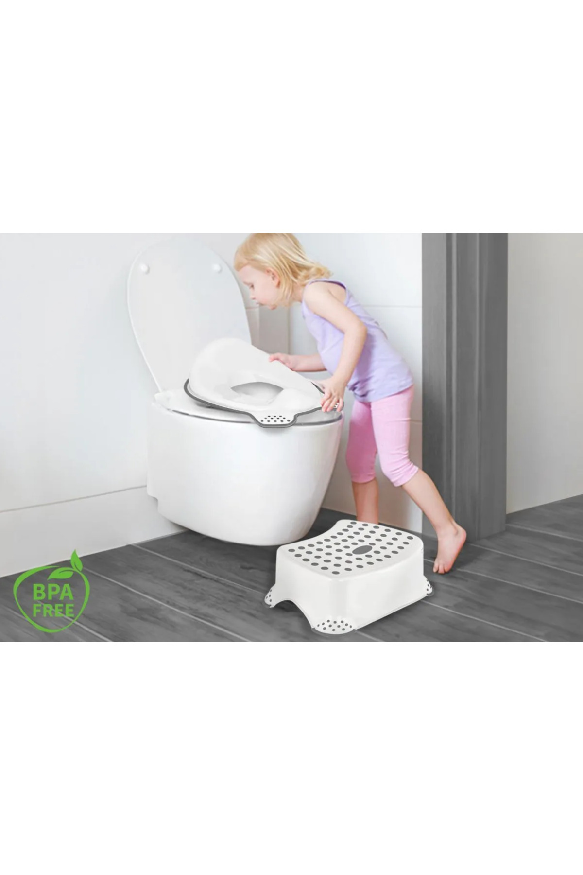 TUĞRA METAL CHEFF 2'li Çocuk Tuvalet Alıştırma Seti - Klozet Adaptörü - Çocuk Banyo Lavabo Basamağı Kaydırmaz Tabure