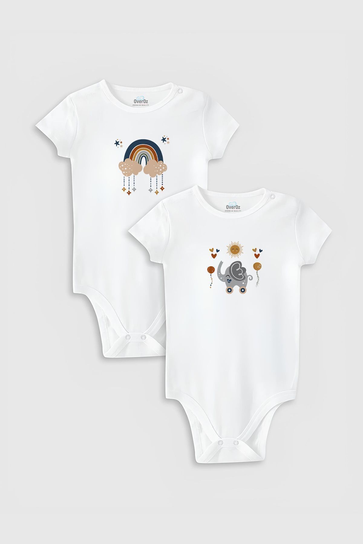  ست بادی کودک دو تکه طرح بوهمی ۱۰۰٪ پنبه‌ای ارگانیک، سفید، دکمه‌دار، ۵۳۴۲-۵۳۴۳