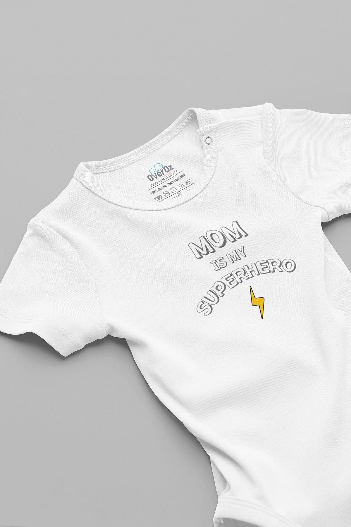 Organik %100 Pamuk Mom Is My Super Hero Anne Kahraman Baskılı Bebek Body Badi Çıtçıtlı Zıbın 5814