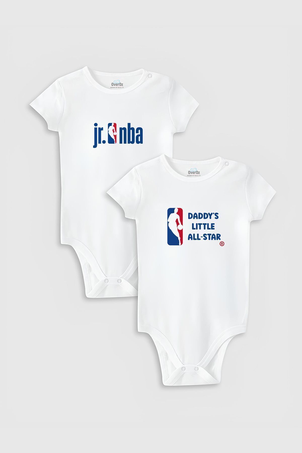  ست بادی کودک دو تکه طرح بسکتبال ارگانیک ۱۰۰٪ پنبه، سرهمی بادی سفید ۵۳۳۴-۵۳۳۵