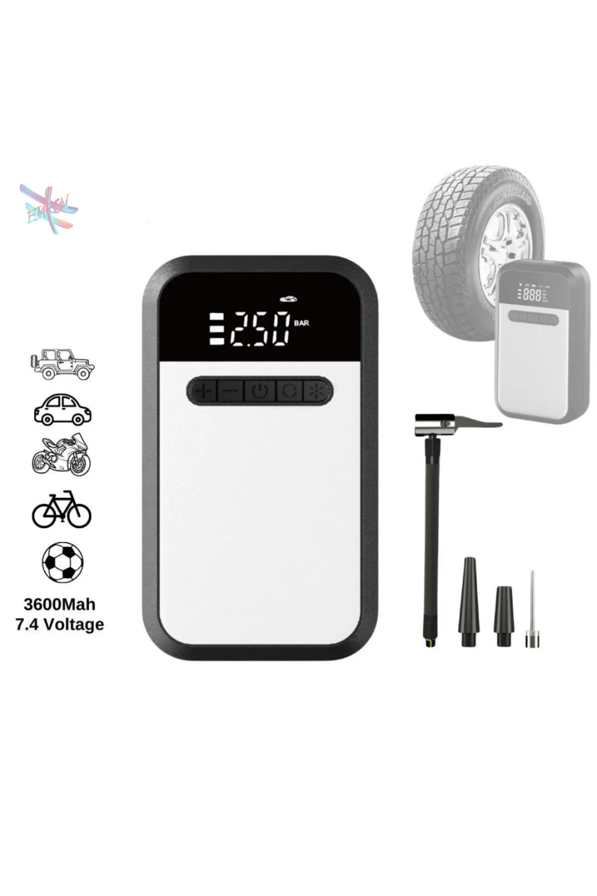HEJARON LOBO Araba Motosiklet Oto Araç Lastik Şişirme Pompası Şarjlı Dijital  Pompa Taşınabilir