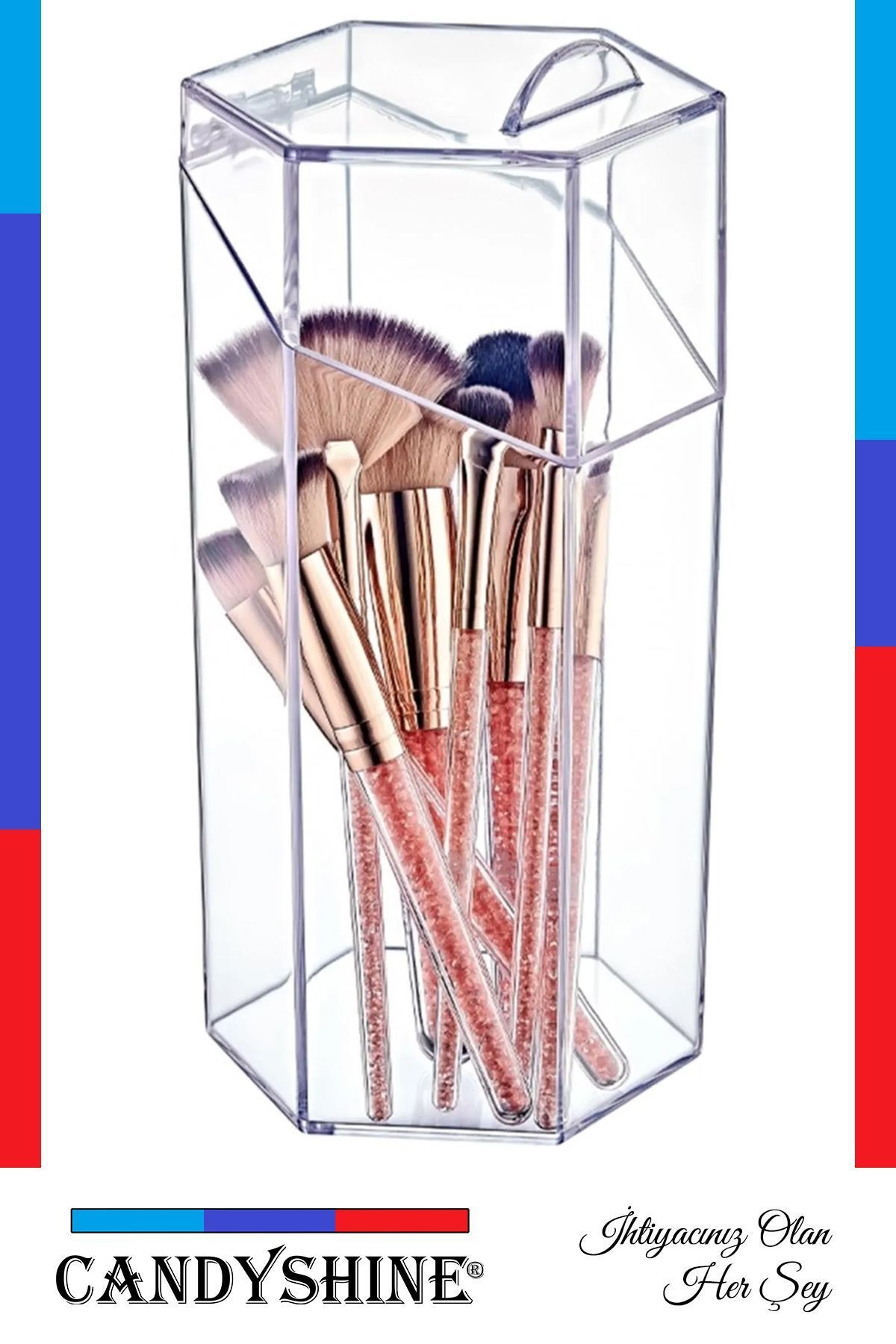 CandyShine-Large Size Makeup Brush with Lid - Multi-Purpose Decorative Hexagon Organizer 4