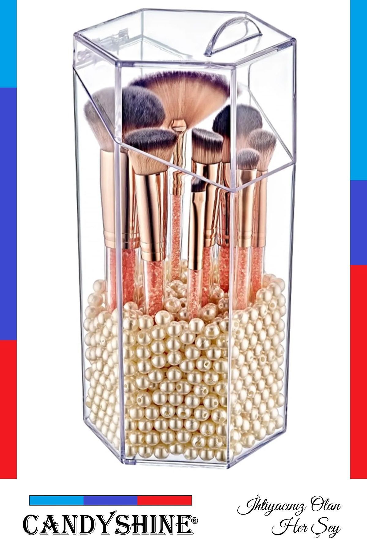 CandyShine-Large Size Makeup Brush with Lid - Multi-Purpose Decorative Hexagon Organizer 5