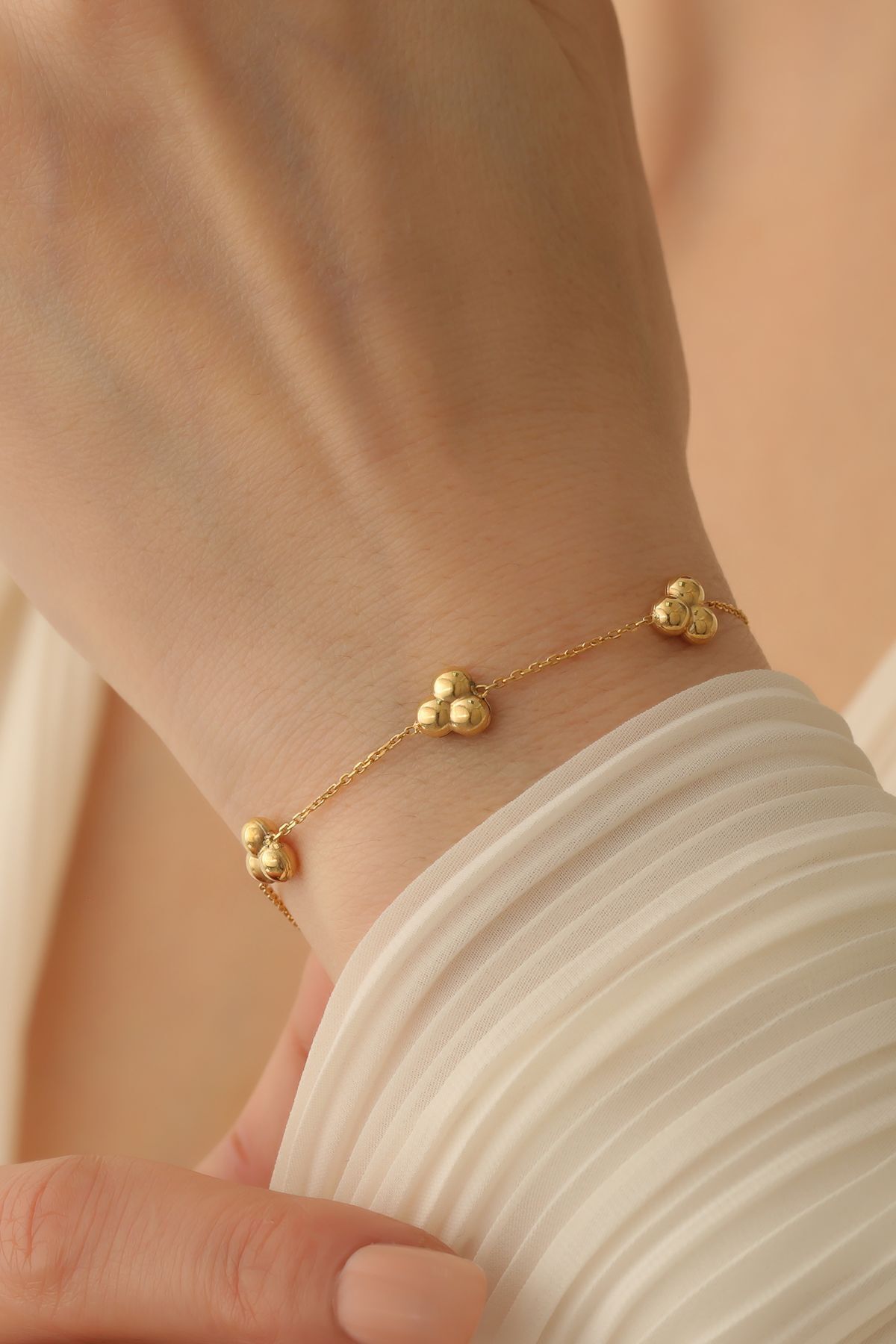 925 Ayar Gümüş 3 Top Zincir Bileklik Gold