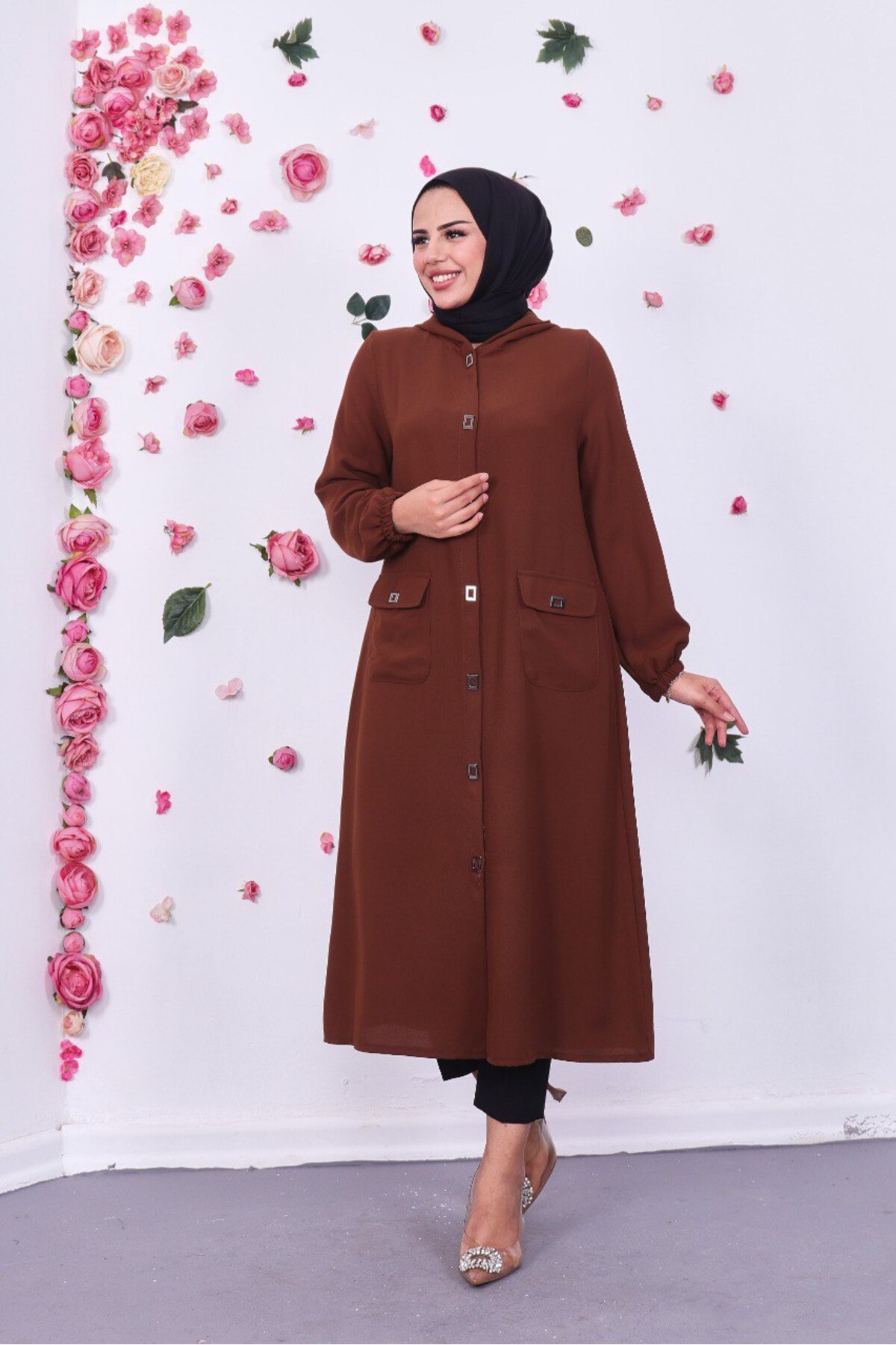 Marjinal City Kapüşonlu Önü Cepli Çıt Çıt Düğmeli Uzun Tesettür