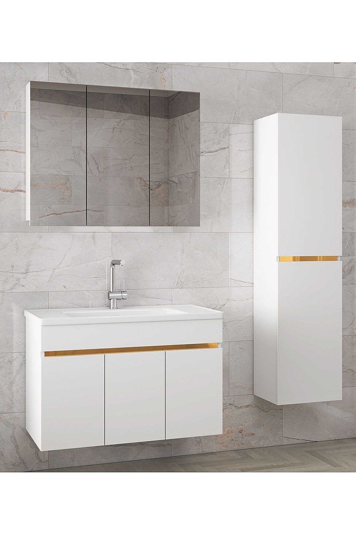 Alfa Banyo Viola3-s Beyaz (100 35) 135 Cm Ayna Dolaplı Boy Dolaplı Lavabolu Mdf Banyo Dolabı Seti *hazır Kurulu