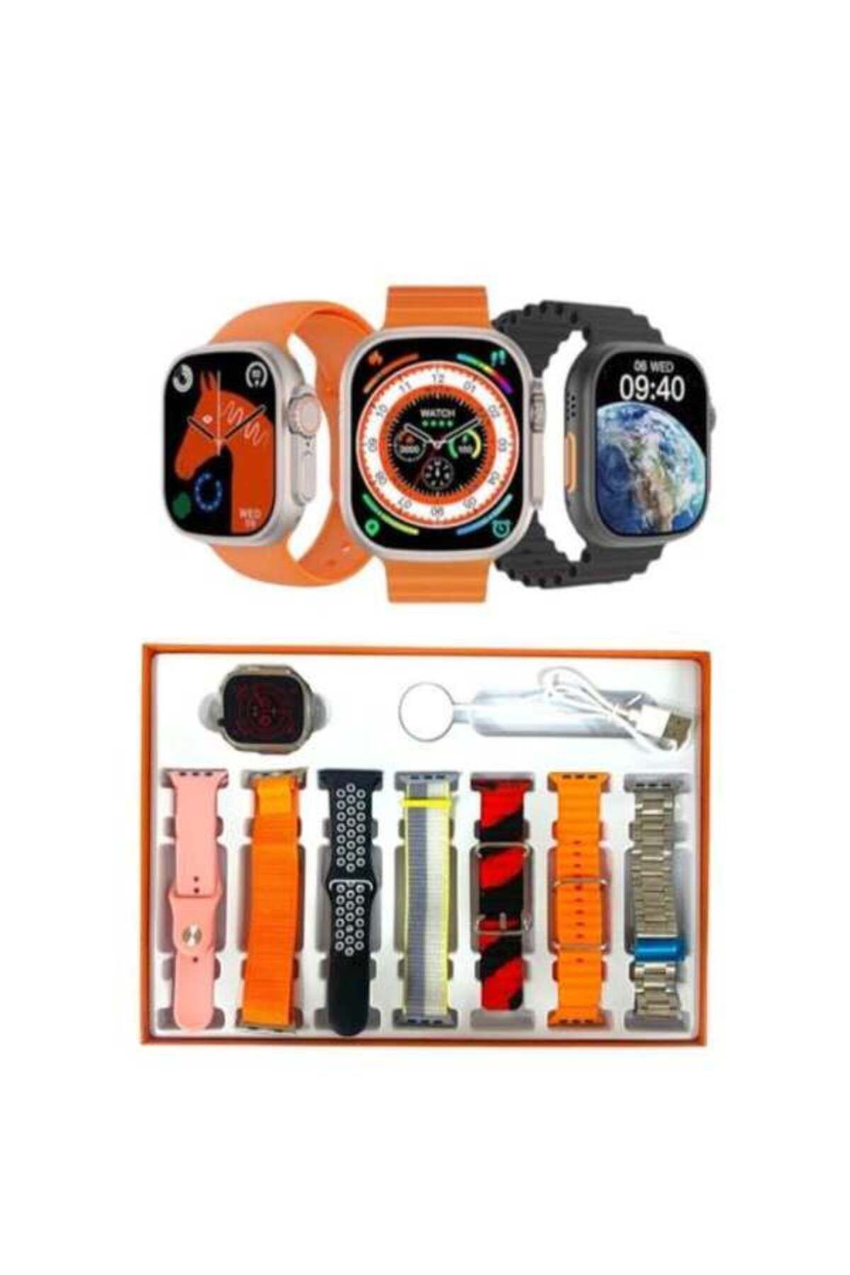 Eksen Watch 8 Ultra 49mm 7 Kordonlu set Sesli Arama Bildirim