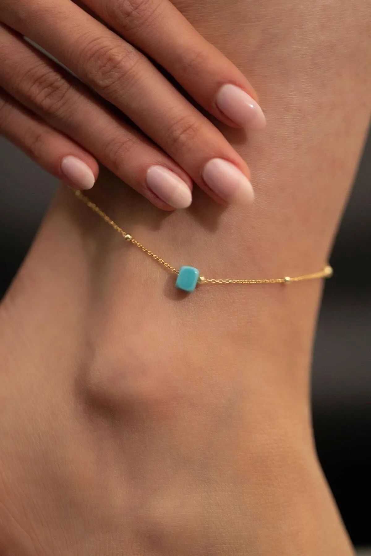 xesha Altın Kaplama Mavi Boncuk Detaylı Halhal Gold Renk