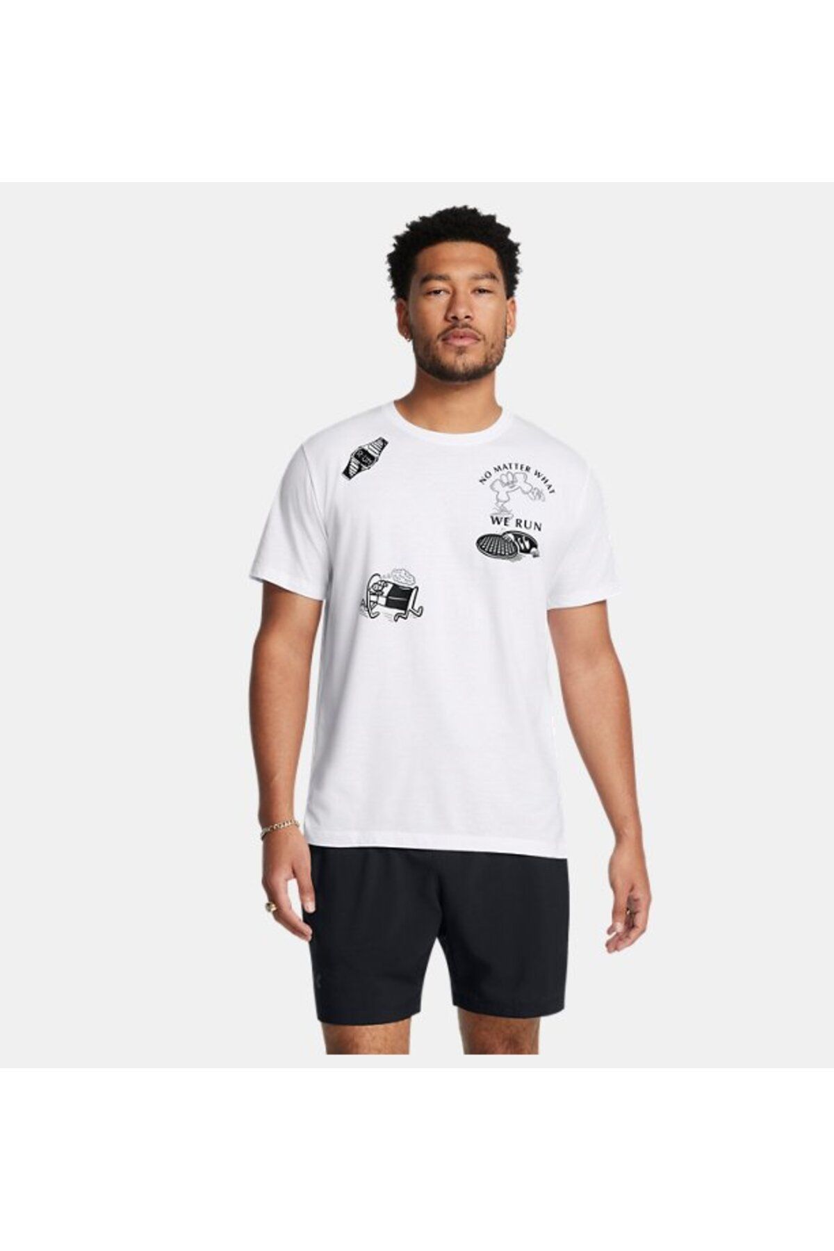 تی شرت ورزشی سفید مردانه UA ما Shortsleeve 1383414 100 را رانینگ می کنیم Under Armour