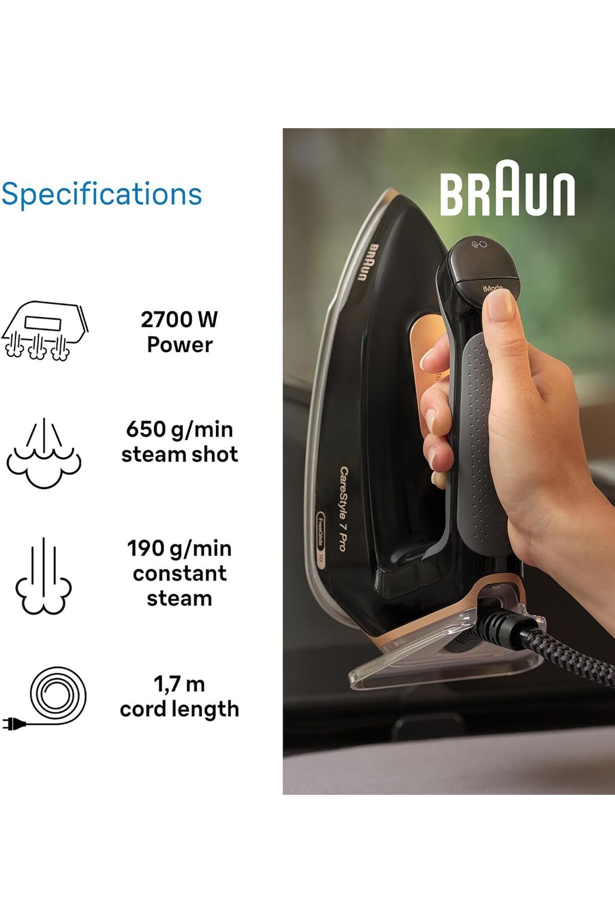 Braun-CareStyle 7 Pro Steam Generator Iron Vertical steaming, iCare, Eloxal Plus, Turbo mode -IS7286 5