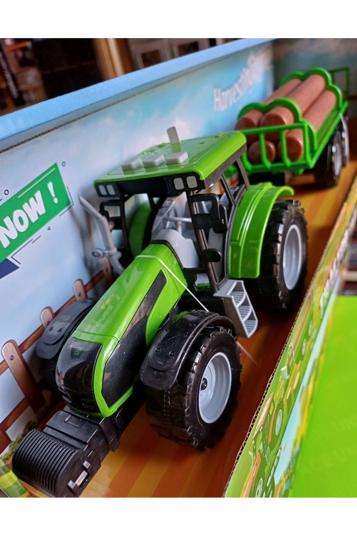 Römorklu Traktör ışıklı Ve 3 Sesli Orman Oyuncakları Çiftlik Odun Taşıyıcı Motor Kapağı Açılır 42cm