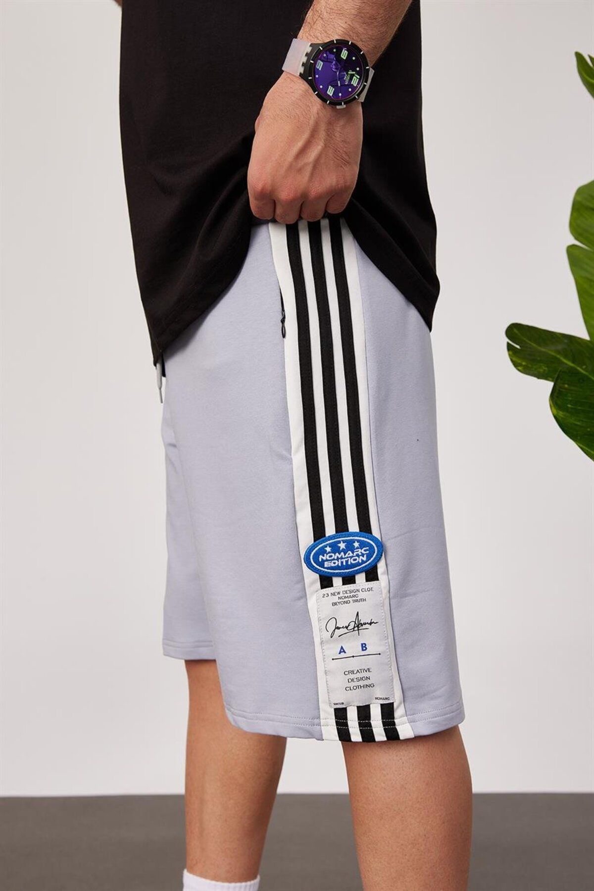 NOMARC Pantaloni Scurți Gri Cu 3 Linii Masculin - L