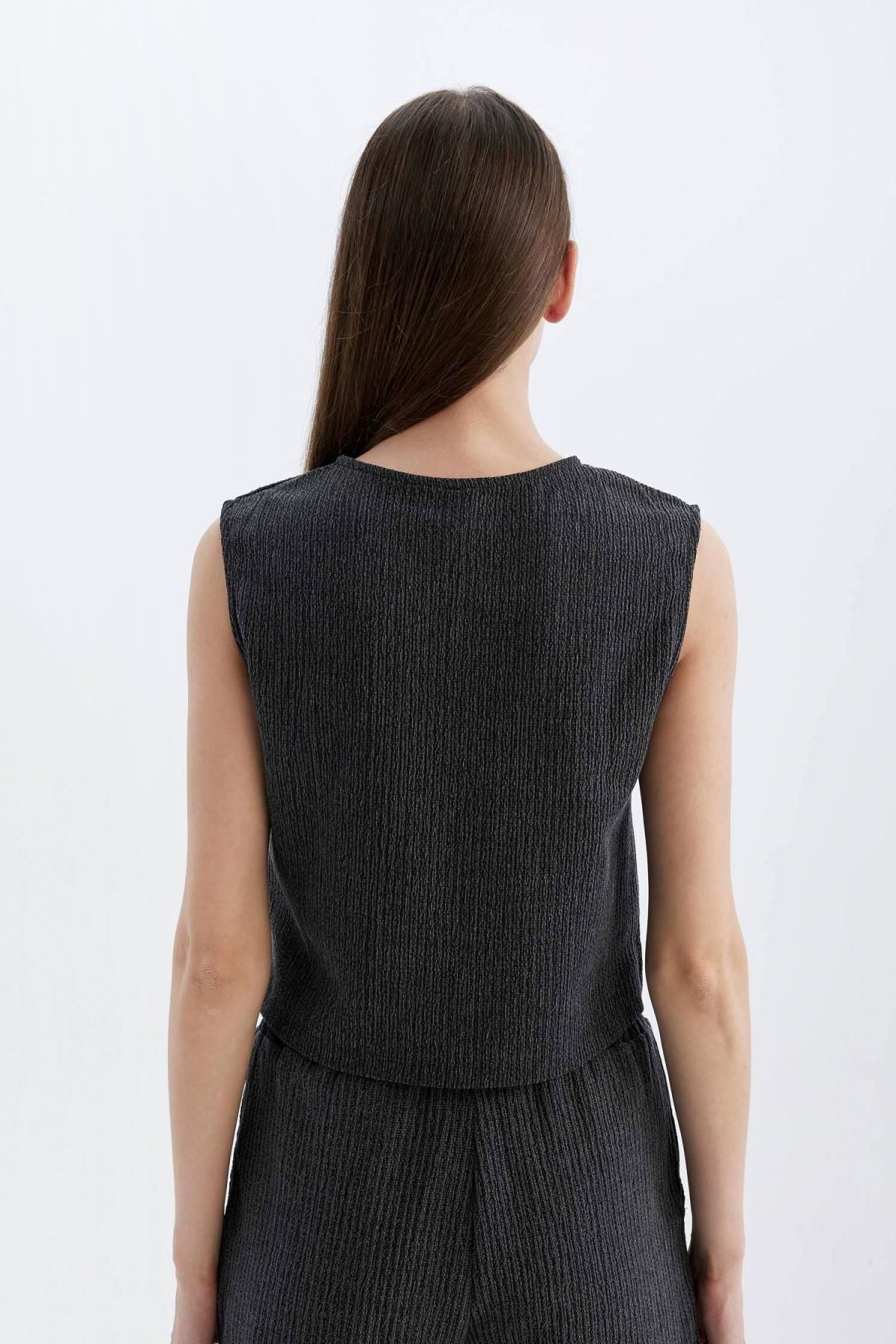 DeFacto-Regular Fit Crew Neck Basic Plain Wrap Tank Top D1523Ax24Sm 6