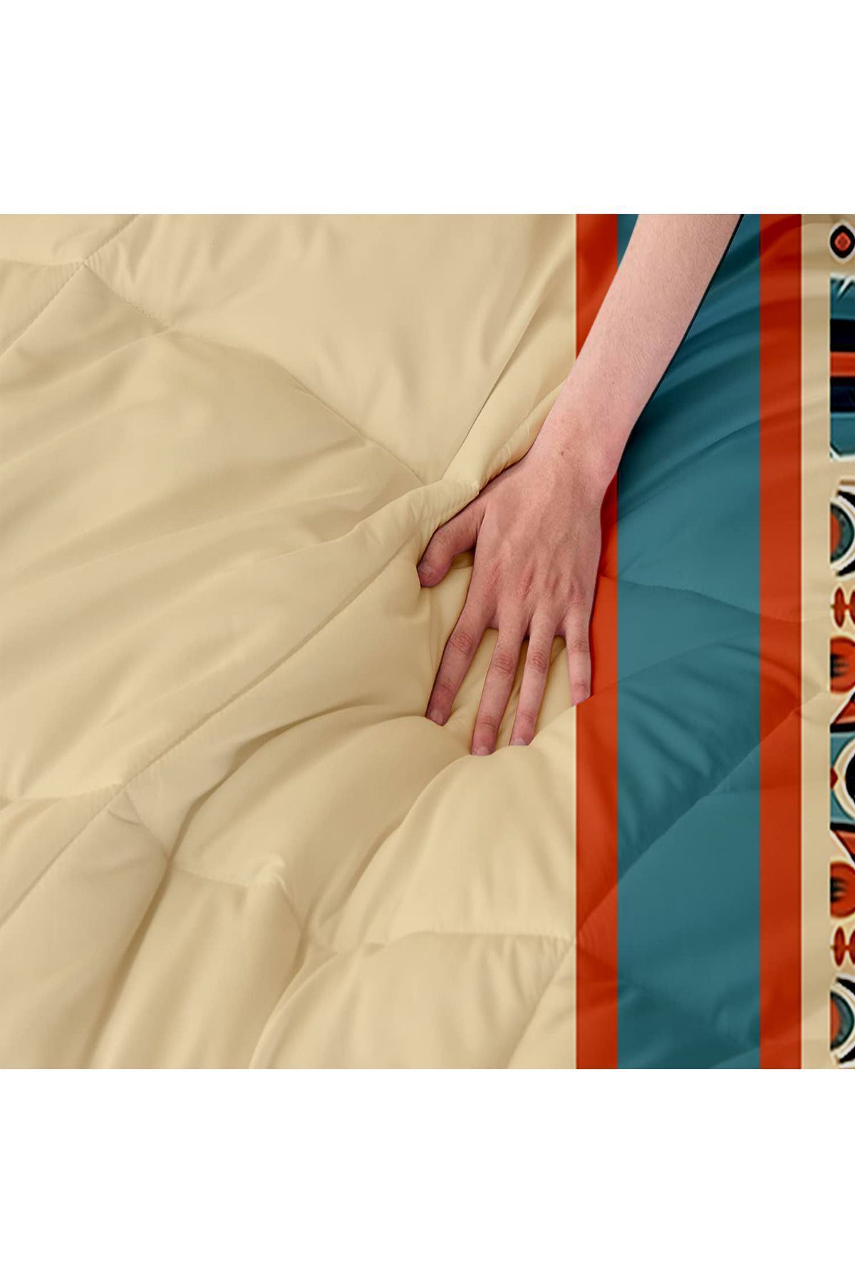 3D ELSE HALI-Double Colorful Feathers Patterned Microfiber Quilted Sleeping Set - Quilt and Pillow 4