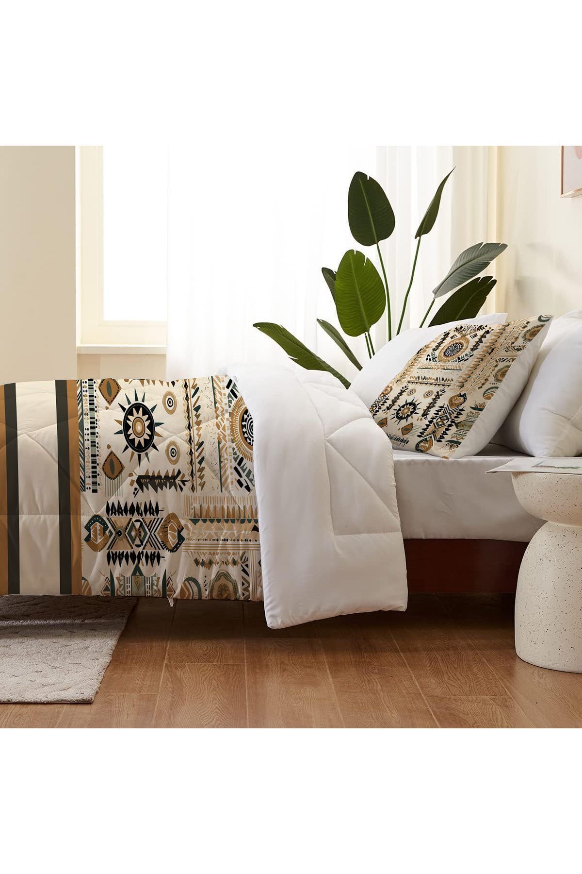 3D ELSE HALI-Double Person Microfiber Quilted - Minimal Patterned Duvet and Pillowcase Sleeping Set 3