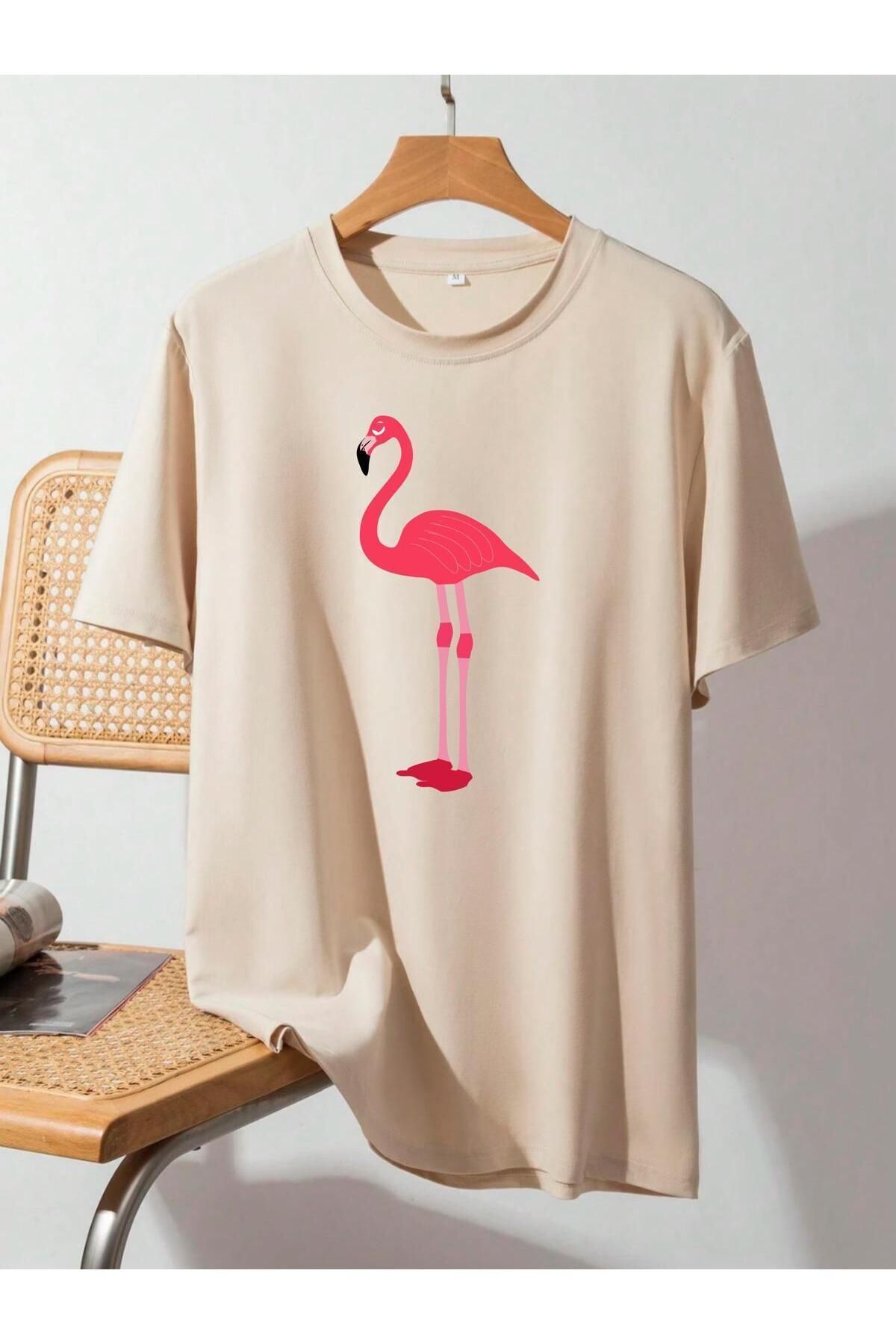 QUEENSTOWN Unisex Bej Flamingo Bask l Basic Oversize T Shirt strup0000000000044 Fiyat Yorumlar Trendyol